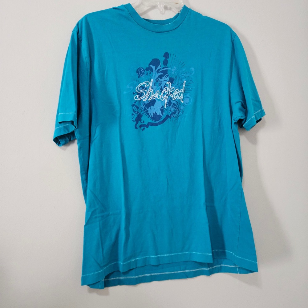 Old Navy Mens Shacked Graphic T-Shirt Turquoise Blue Cotton Short Sleeve Large